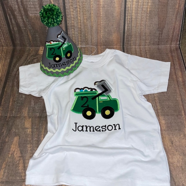 Garbage Truck Birthday Shirt & Hat: Personalized Boys Outfit