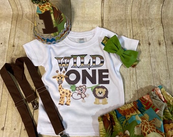 Wild One Birthday Boy Cake Smash Outfit, Jungle Birthday Outfit, Safari, Zoo, Birthday Shirt, Birthday Hat, Birthday Outfit