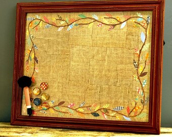 FREE SHIPPING, Dry Erase Magnetic Board, Shabby Chic Decor, Burlap, Vine, Menu Memo Board, Kitchen, Organizer, Chalkboard, White Board