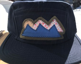 Handcrafted Mountain Patch Sewn on Navy Five Panel