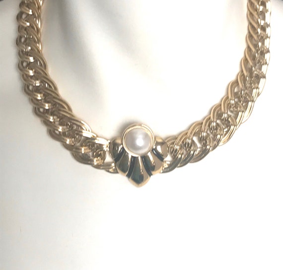 Italy 925 Sterling Gold Plated Faux Pearl Dangling Charm Chain Necklace 28