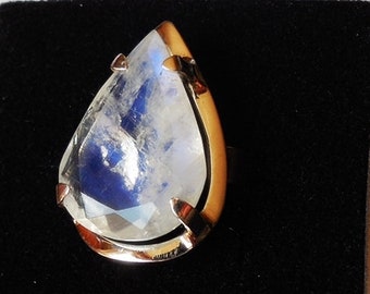 23x17 Rainbow Moonstone faceted ring, 925 sterling Silver ring