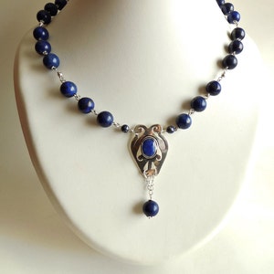 Lapis and 925 sterling Silver necklace with a Sapphire pendant