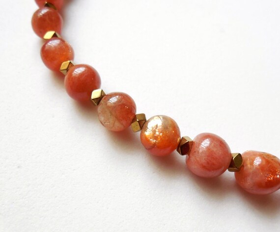 Collier Vintage En Hématite Et Pierres Du Soleil - Géométrique, Pierre Naturelle