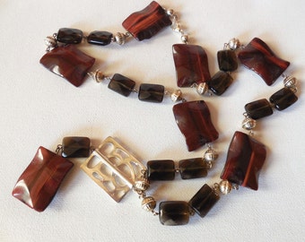 925 sterling Silver, Cat Eye Agate necklace, Smoky Quartz necklace