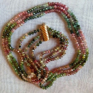 18K solid yellow Gold and Tourmaline 3 strands necklace