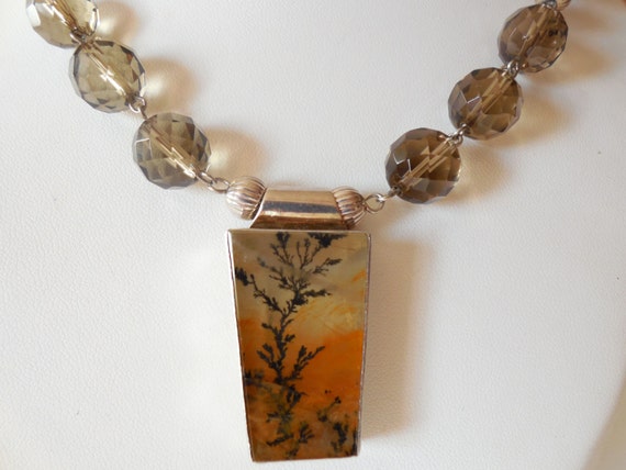 Collar de Cuarzo fumé con colgante de Dendrita y Plata de Ley 925