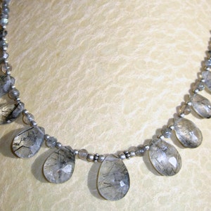 Tourmaline quartz, Labradorite and 925 sterling Silver necklace
