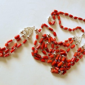 Unique Mediterranean Coral and 925 sterling Silver necklace