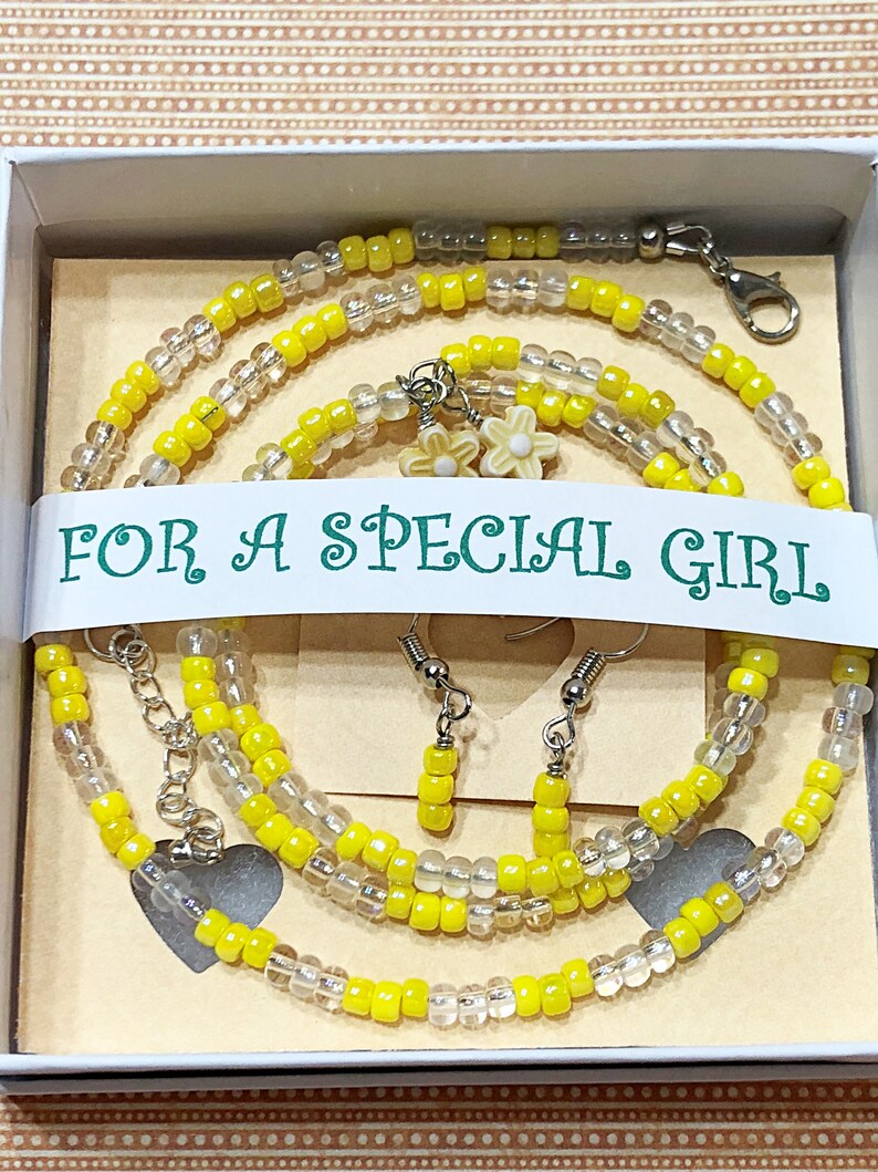 Girls 3 piece Jewelry set Girls Yellow Necklace set Girls image 0