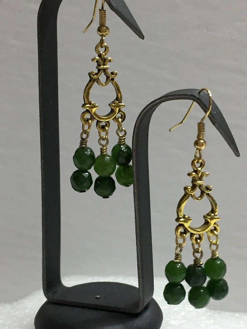 Jade Earrings Brass Earrings Boho Earrings Dangle Earrings image 0