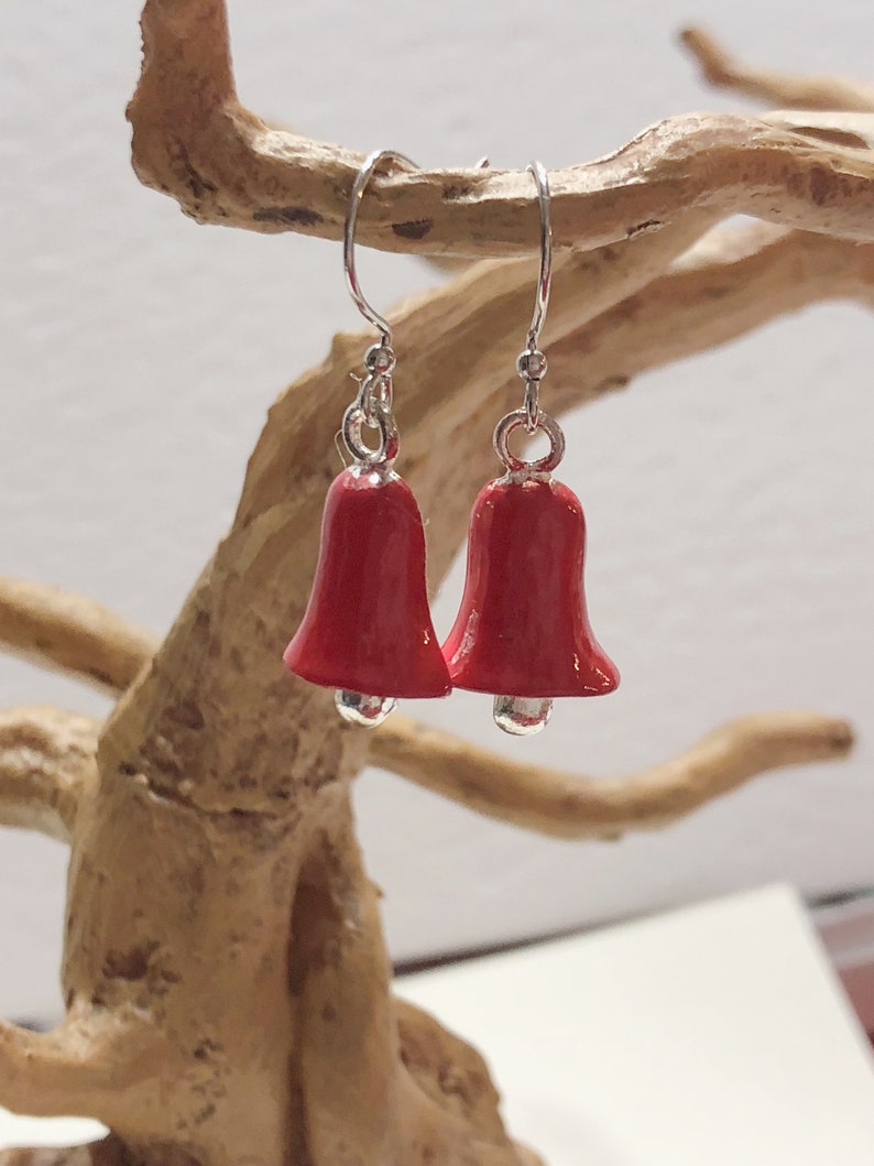 Choose Red or Silver Bell Earrings Holiday Earrings image 0