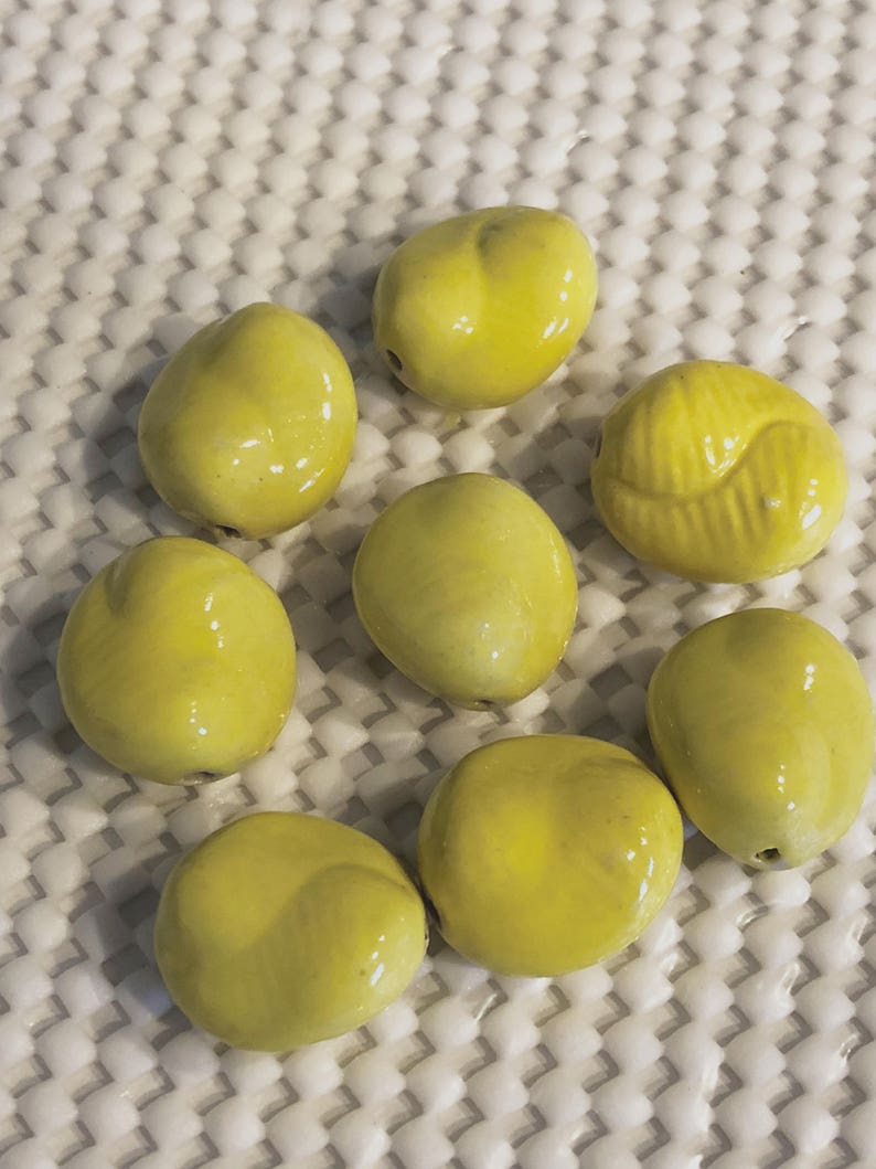 Yellow Porcelain twisted beads Package of 8 Chunky beads image 0