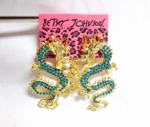 Betsey Johnson Dragon Earrings Teal Aqua Blue Cry… - image 1