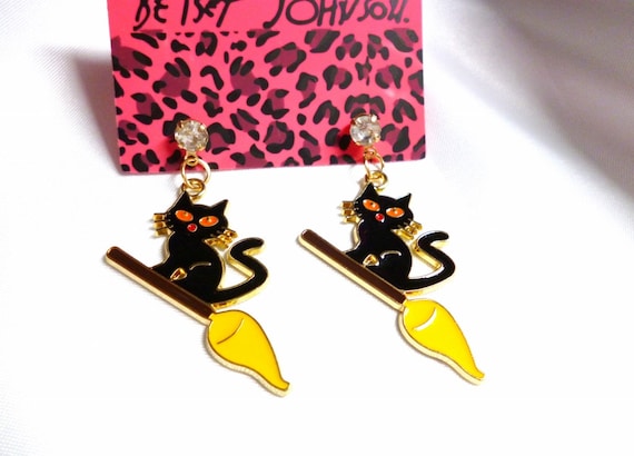 Betsey johnson 2024 black cat earrings