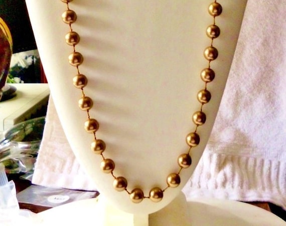 Necklace Bronze Tone Brown Beads Faux Pearls Vint… - image 2