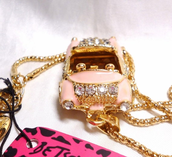 Betsey Johnson Pink Car Necklace Jaguar Porsche C… - image 3