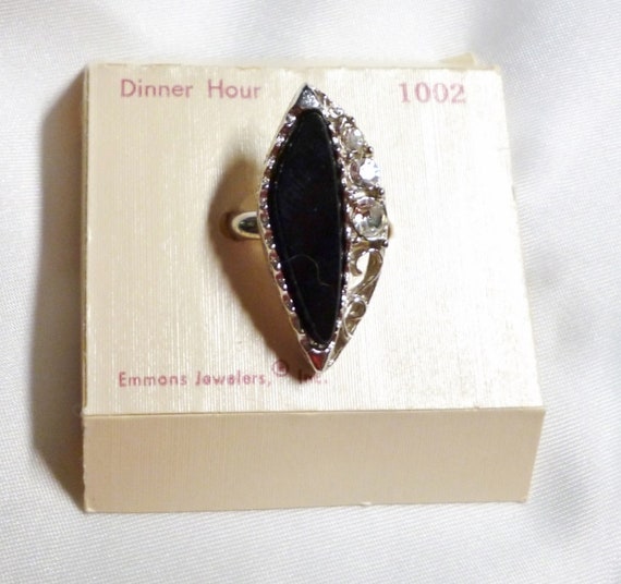 Emmons Ring Dinner Hour Black Onyx, Silver Plate … - image 2