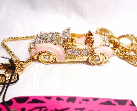 Betsey Johnson Pink Car Necklace Jaguar Porsche C… - image 2