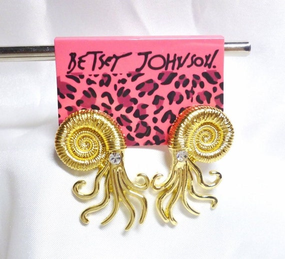 Betsey Johnson Octopus Squid Earrings Gold Plate … - image 1