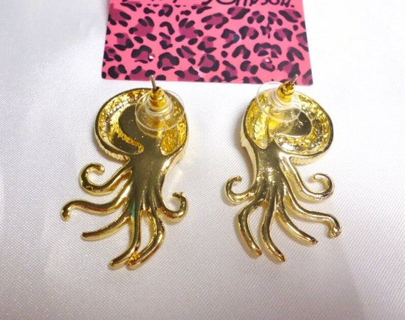 Betsey Johnson Octopus Squid Earrings Gold Plate … - image 2