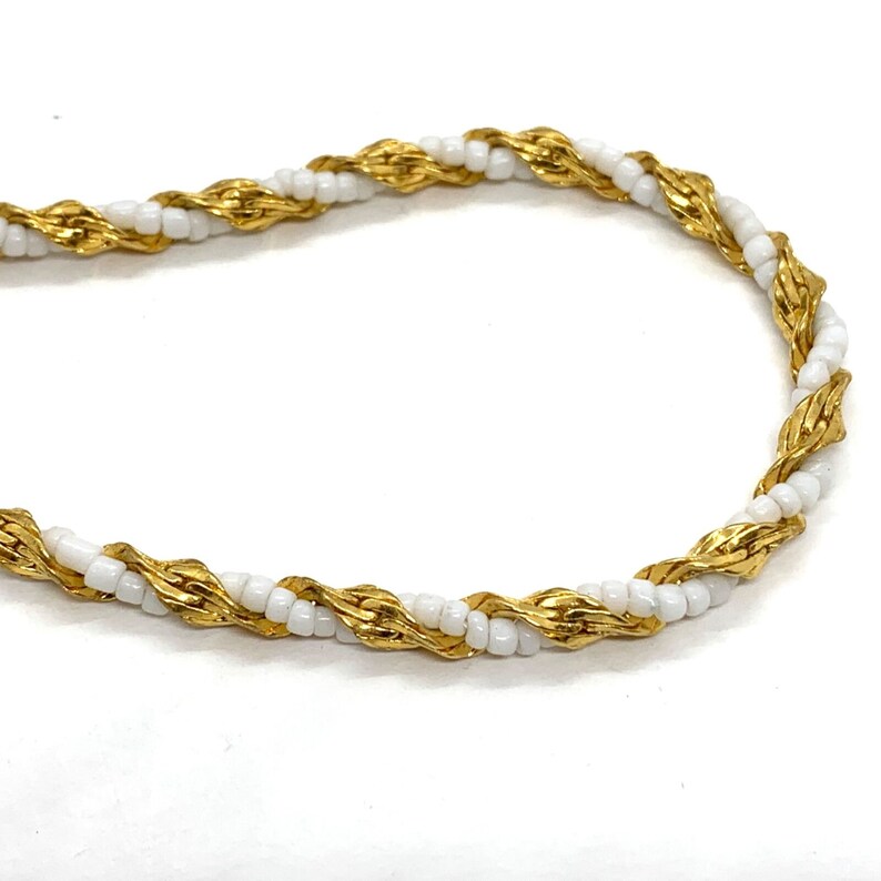 White Glass & Gold Plate Rope Necklace Seed Beads Etsy