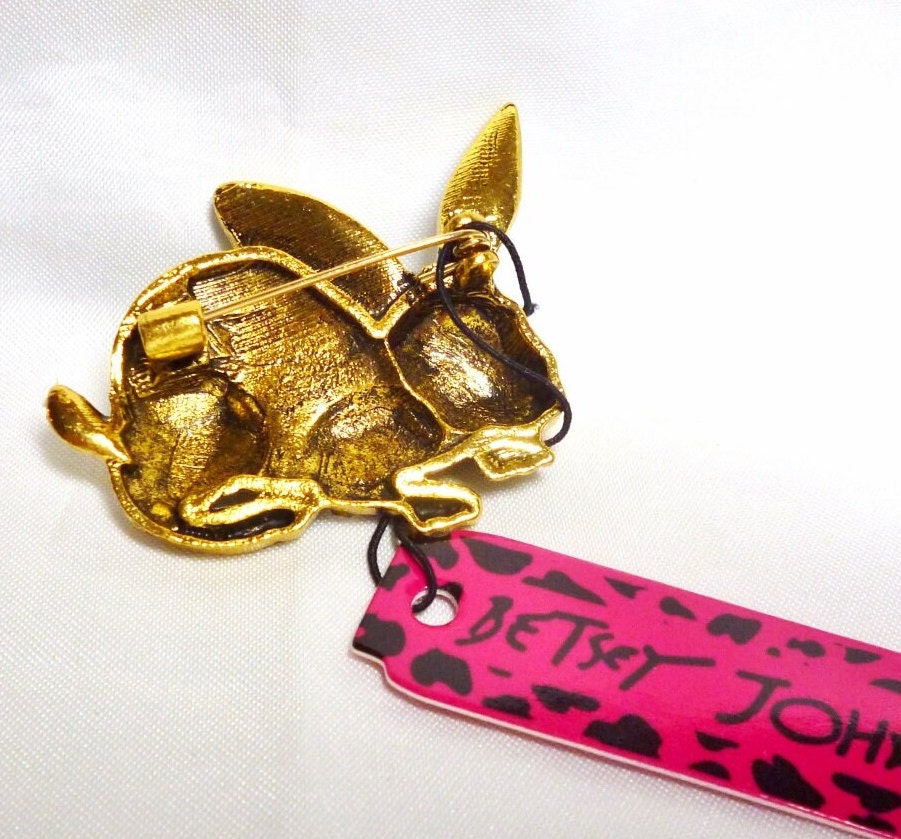 Betsey Johnson Bunny Rabbit Pin Brooch Bright Crystals, White Enamel ...