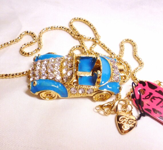 Betsey Johnson Blue Car Necklace Jaguar Porsche C… - image 4