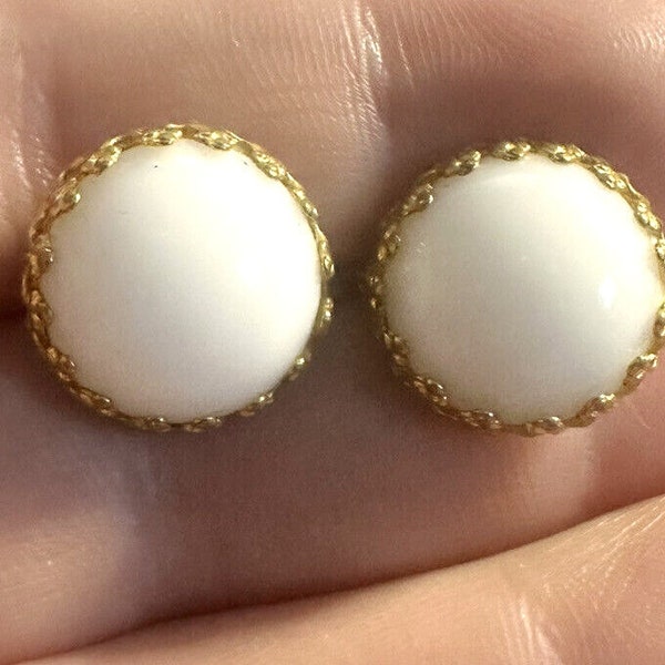 Haskell Milk Glass Earrings Vintage 1950s White Dome MCM Adjustable Clips Prong Set Vintage Estate EUC FREE Shipping 19571