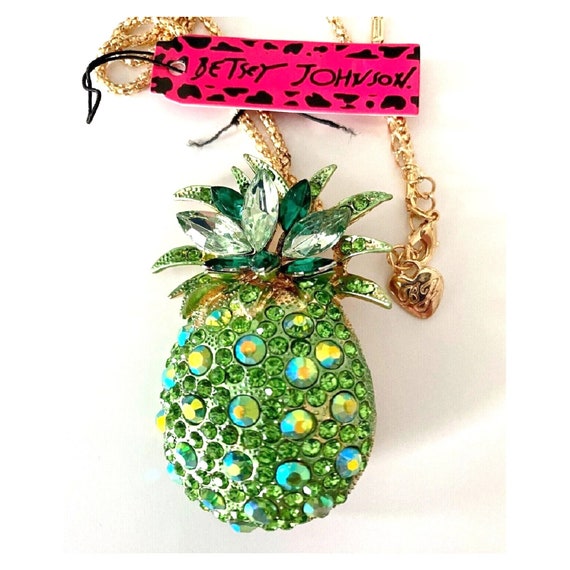 Betsey Johnson Green Pineapple Necklace Crystals … - image 1