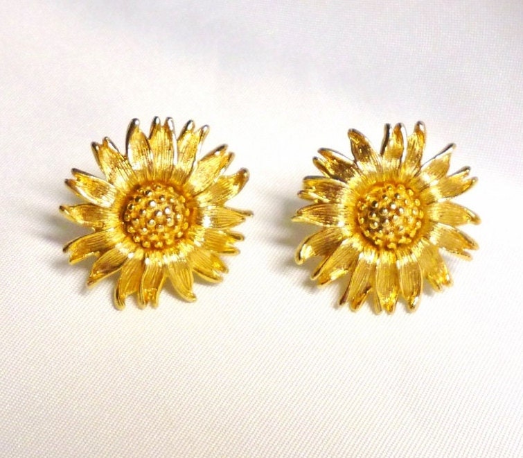Lisner Sunflower Earrings Vintage 1940s Estate 1940s MCM Gold