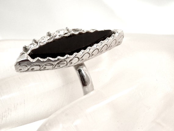 Emmons Ring Dinner Hour Black Onyx, Silver Plate … - image 3