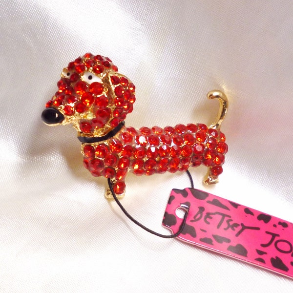 Betsey Johnson Dachshund Dog Pin / Pendant Red Crystals NOS NWT Perfect Cond FREE Shipping M1507