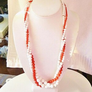 Red & White Torsade Necklace MCM 3 Strands Graduating Twisted Beads Gold Tone Vintage 1950s Twisted Design Excellent Cond CLEARANCE 13142