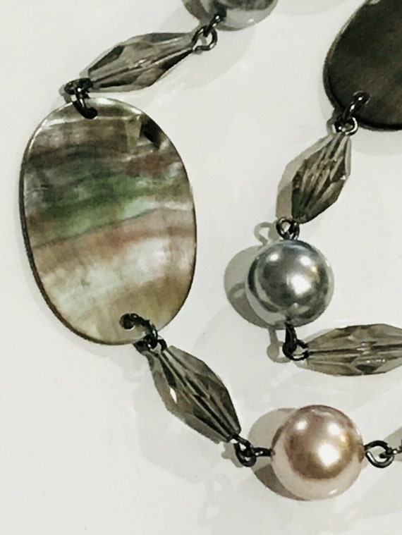 Lia Sophia Abalone, Faux Pearl & Cut Glass Neckla… - image 5