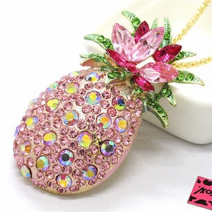 Betsey Johnson Pink Pineapple Necklace Crystals NOS NWT Perfect Cond FREE Shipping M940
