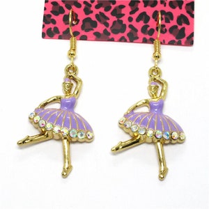 Betsey Johnson Ballet Dancer Drop Earrings Purple Lavender NOS NWT Perfect Cond FREE Shipping M843