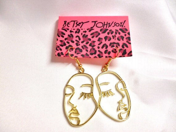 Betsey Johnson Abstract Face Earrings Gold Plated… - image 1