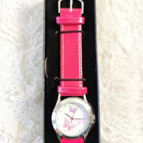 Avon Pink Watch With Butterflies New Battery Runs NOS NIB  display picture 1