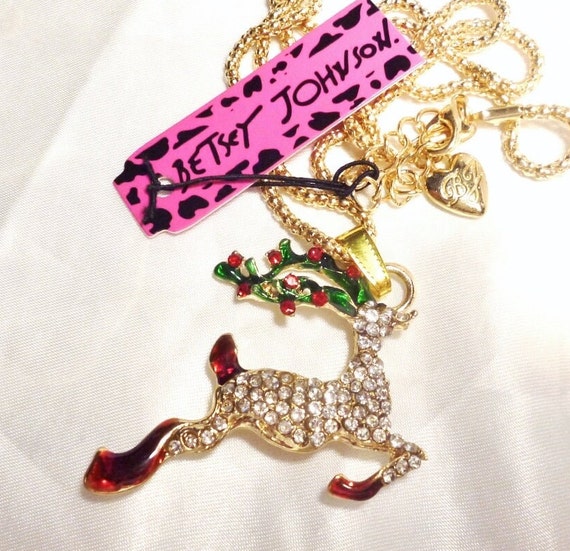 Betsey Johnson Reindeer Necklace / Pin Brooch Red… - image 2