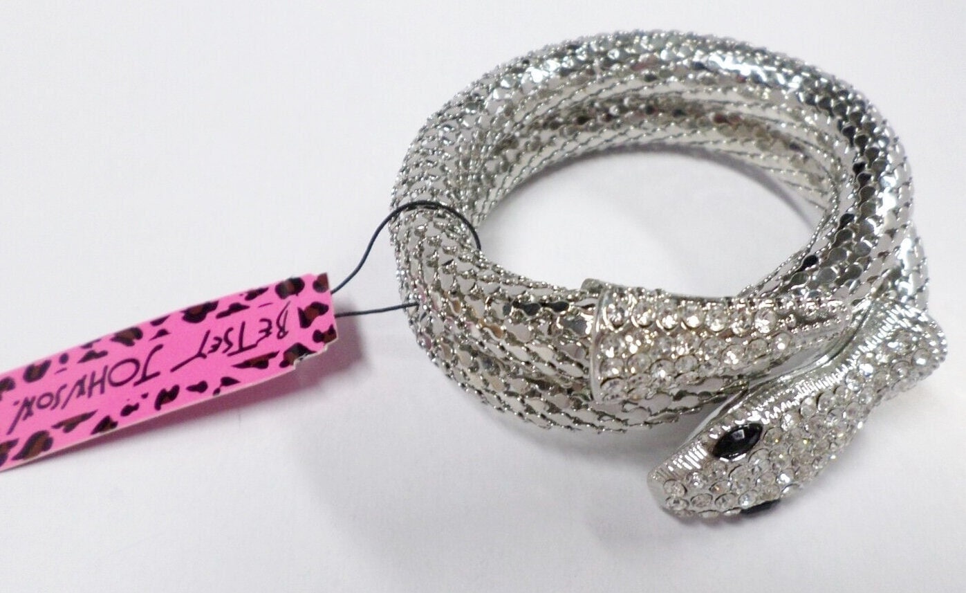 Betsey Johnson Silver Tone Snake Wrap Bracelet Sparkly Crystals