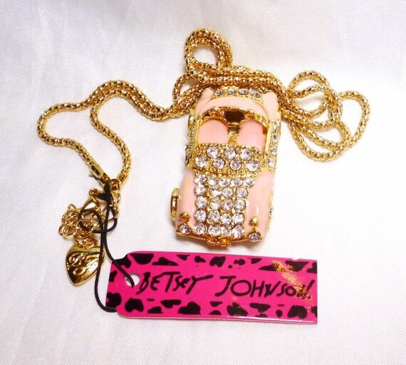 Betsey Johnson Pink Car Necklace Jaguar Porsche C… - image 1