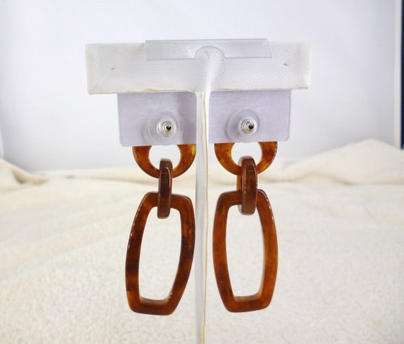 Tortoise Shell Lucite Rectangular Drop Earrings 2… - image 2
