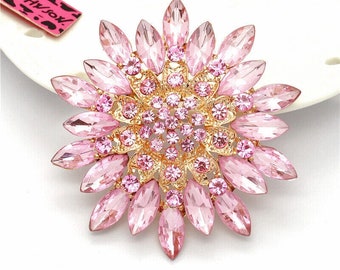 Betsey Johnson Pink Lotus Flower Pin / Pendant Crystals & Gold Plated Filigree NOS NWT Perfect Cond FREE Shipping M976