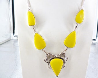 Yellow Bib Necklace Silver Plate with Butterflies 24" 925 Sterling NOS NWOT Perfect Condition FREE Shipping 20518