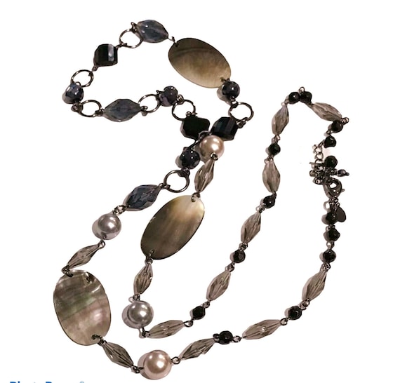 Lia Sophia Abalone, Faux Pearl & Cut Glass Neckla… - image 1