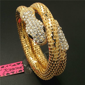 Betsey Johnson Gold Plated Snake Wrap Bracelet Sparkly Crystals Adjustable NOS NWT Perfect Cond FREE Shipping M848