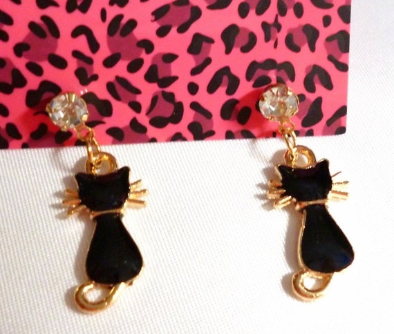 Betsey johnson black cat earrings sale