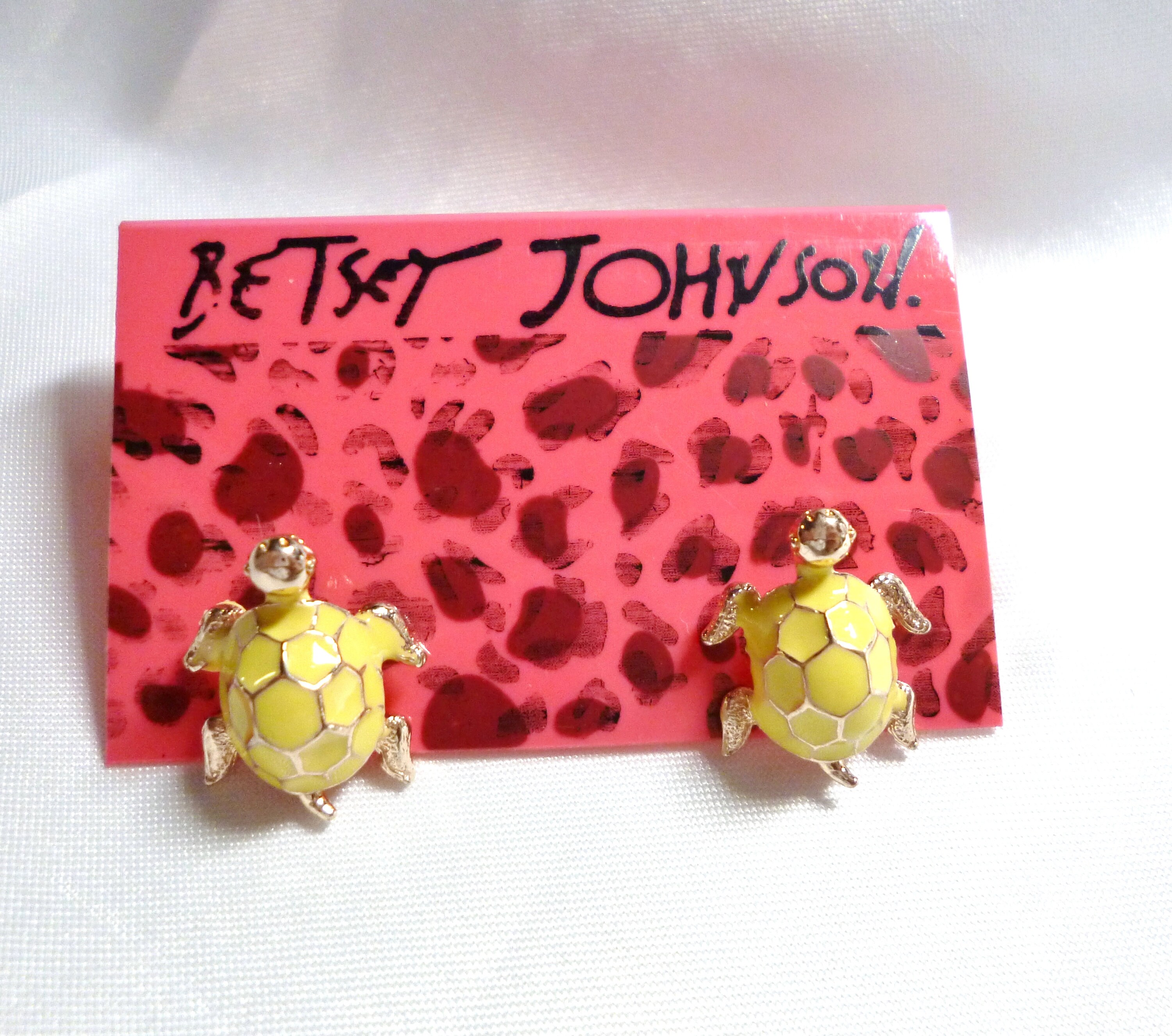 Betsey Johnson Turtle Earrings Yellow Enamel Gold Plate Small Size