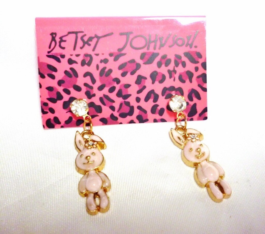 Betsey Johnson Pink Bunny Rabbit Drop Earrings Small NOS NWT - Etsy